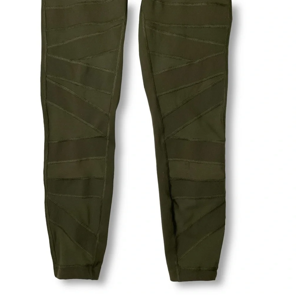 Lululemon High Times Leggings Crop Tech Mesh Tights Olive Green Sz 6    88